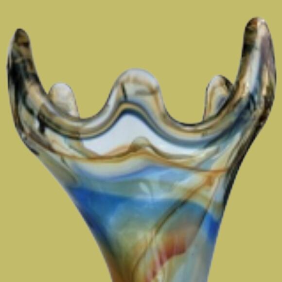 Vintage MCM 1960s Blue and Rust Sooner Art Glass Trumpet Vase - Picture 4 of 5